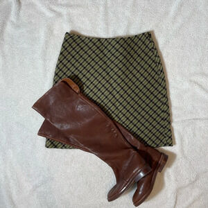 Wool Blend Lined Vintage Style Plaid Green Skirt  With Side Zipper